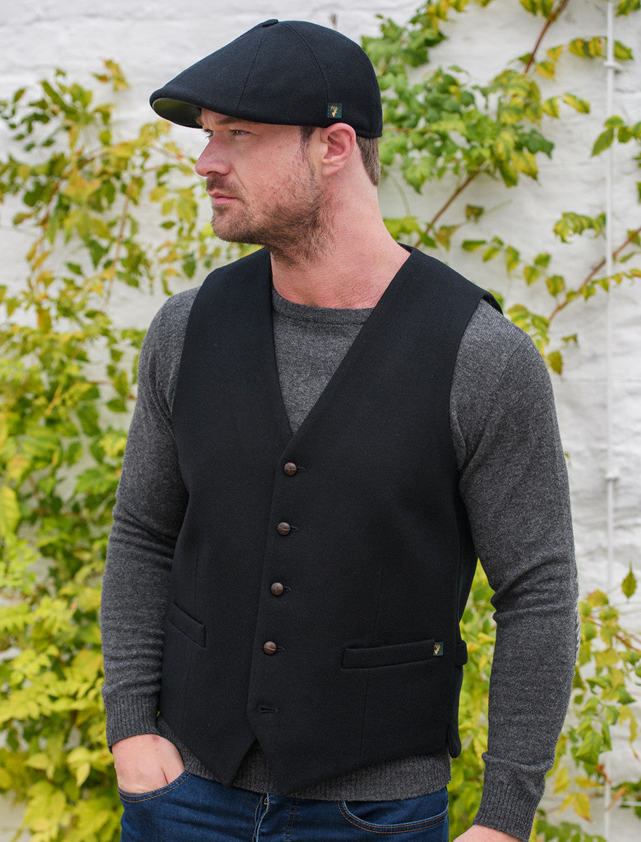Irish Tweed Herringbone Waistcoat - Black