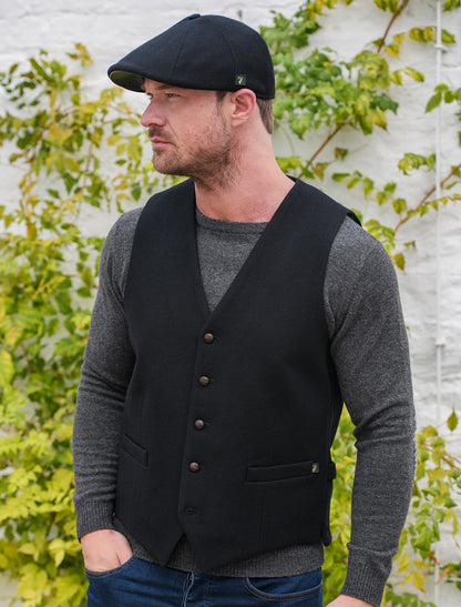 Irish Tweed Herringbone Waistcoat - Black