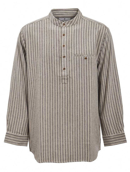 Flannel Grandfather Shirt - Beige Green Maroon Stripe