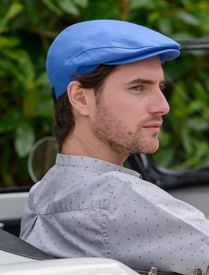 Irish Linen Flat Cap - Light Blue 