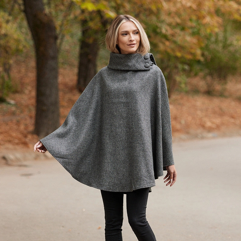 Donegal Tweed Long Cape - Granite Grey 