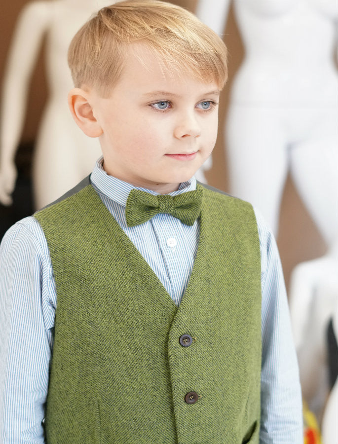 Boy’s Irish Tweed Palm Green Herringbone Waistcoat