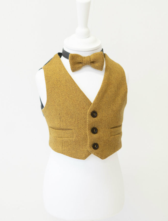 Boys Mustard Irish Tweed Herringbone Waistcoat