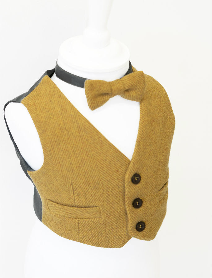 Boys Mustard Irish Tweed Herringbone Waistcoat