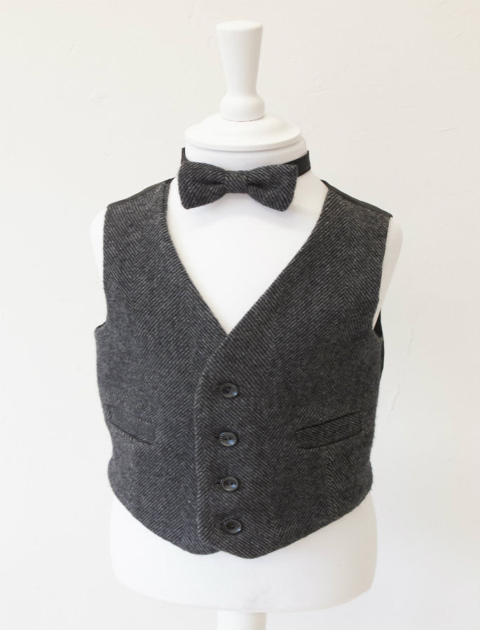 Boys Grey Herringbone Irish Tweed Waistcoat