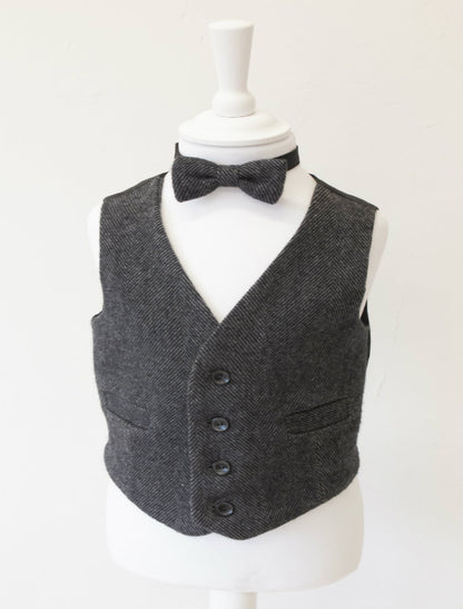 Boys Grey Herringbone Irish Tweed Waistcoat