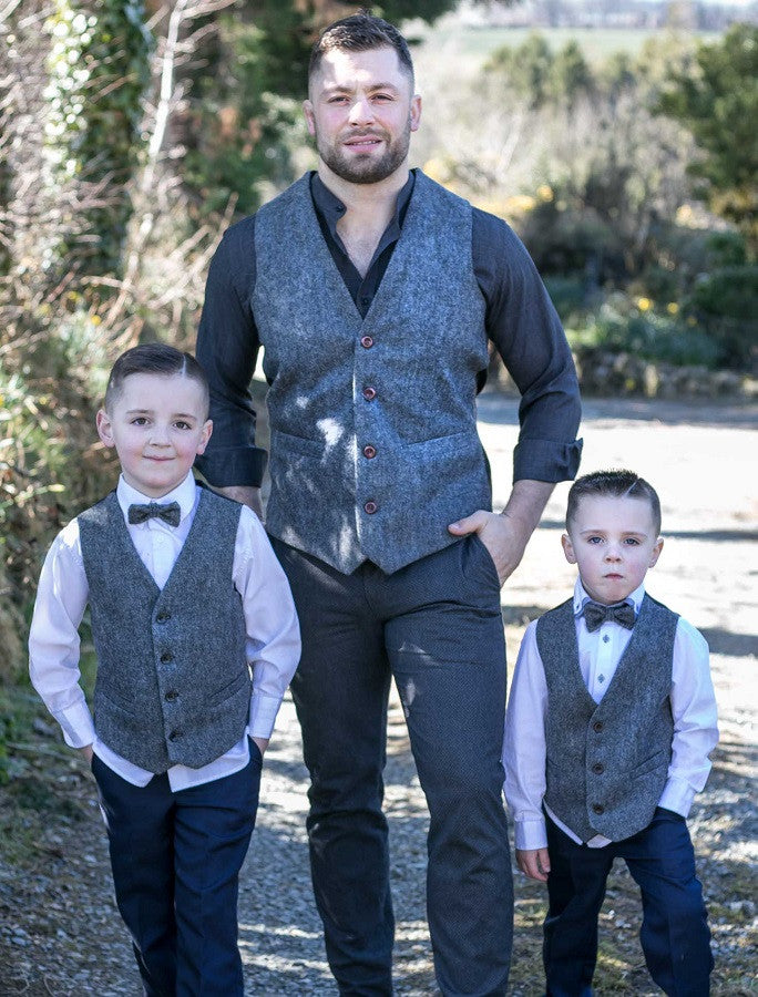 Boys Grey Herringbone Irish Tweed Waistcoat