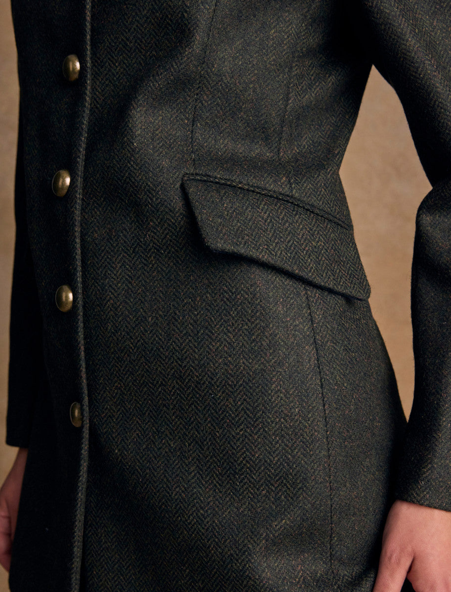 Lynn Tweed Coat - Deep Green Herringbone 