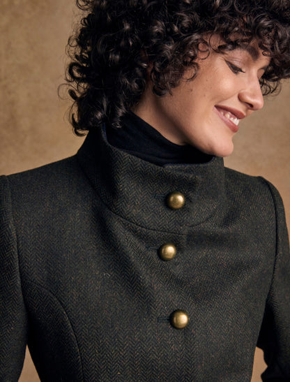 Lynn Tweed Coat - Deep Green Herringbone 