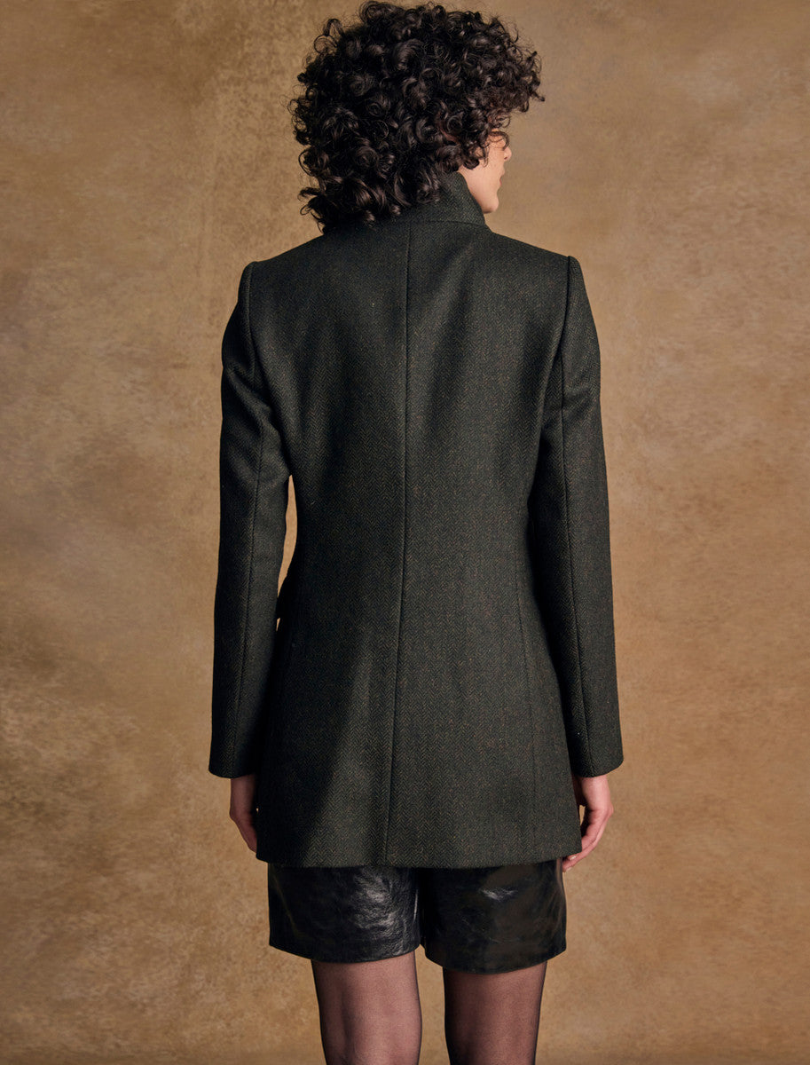 Lynn Tweed Coat - Deep Green Herringbone 