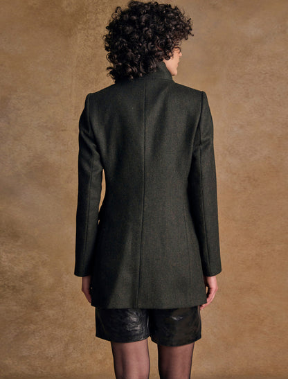 Lynn Tweed Coat - Deep Green Herringbone 