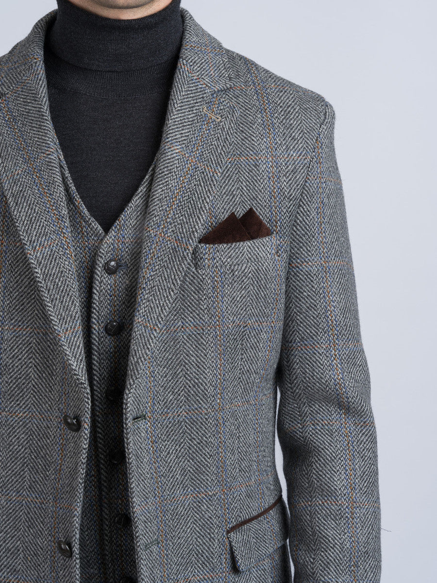 Grey Hunting Tweed Jacket with Moleskin Trim