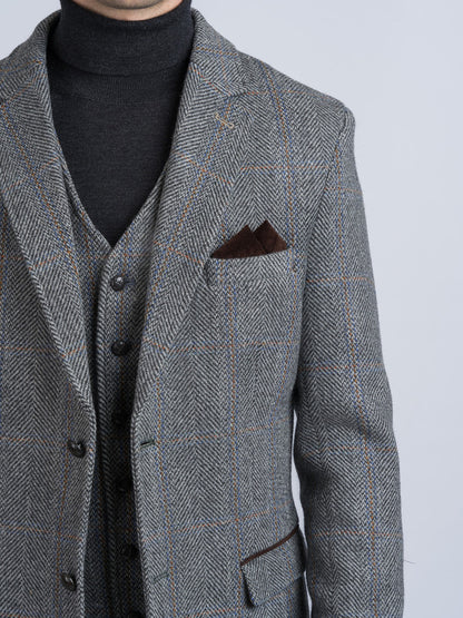 Grey Hunting Tweed Jacket with Moleskin Trim