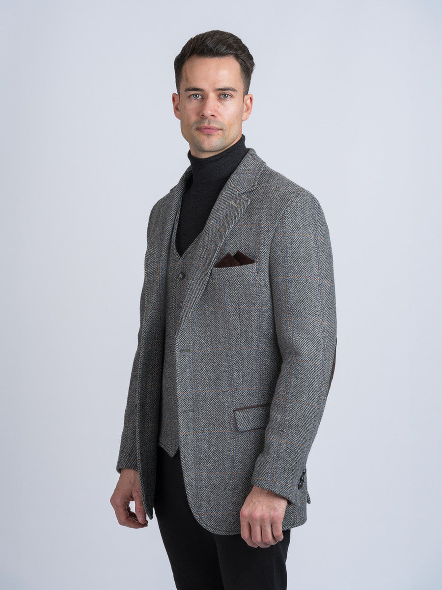 Grey Hunting Tweed Jacket with Moleskin Trim