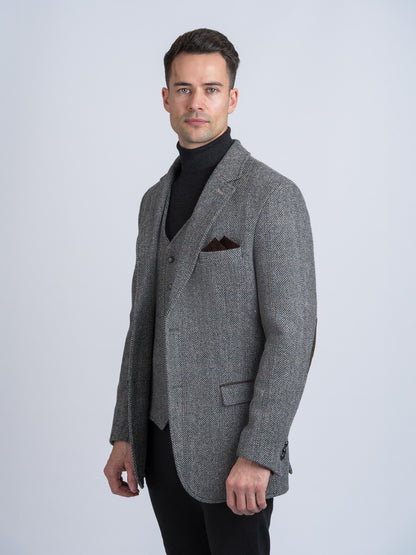 Grey Hunting Tweed Jacket with Moleskin Trim