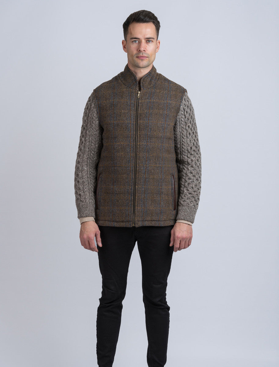 Shackleton Horse Brown Tweed Jacket With Cable Knit Sleeve