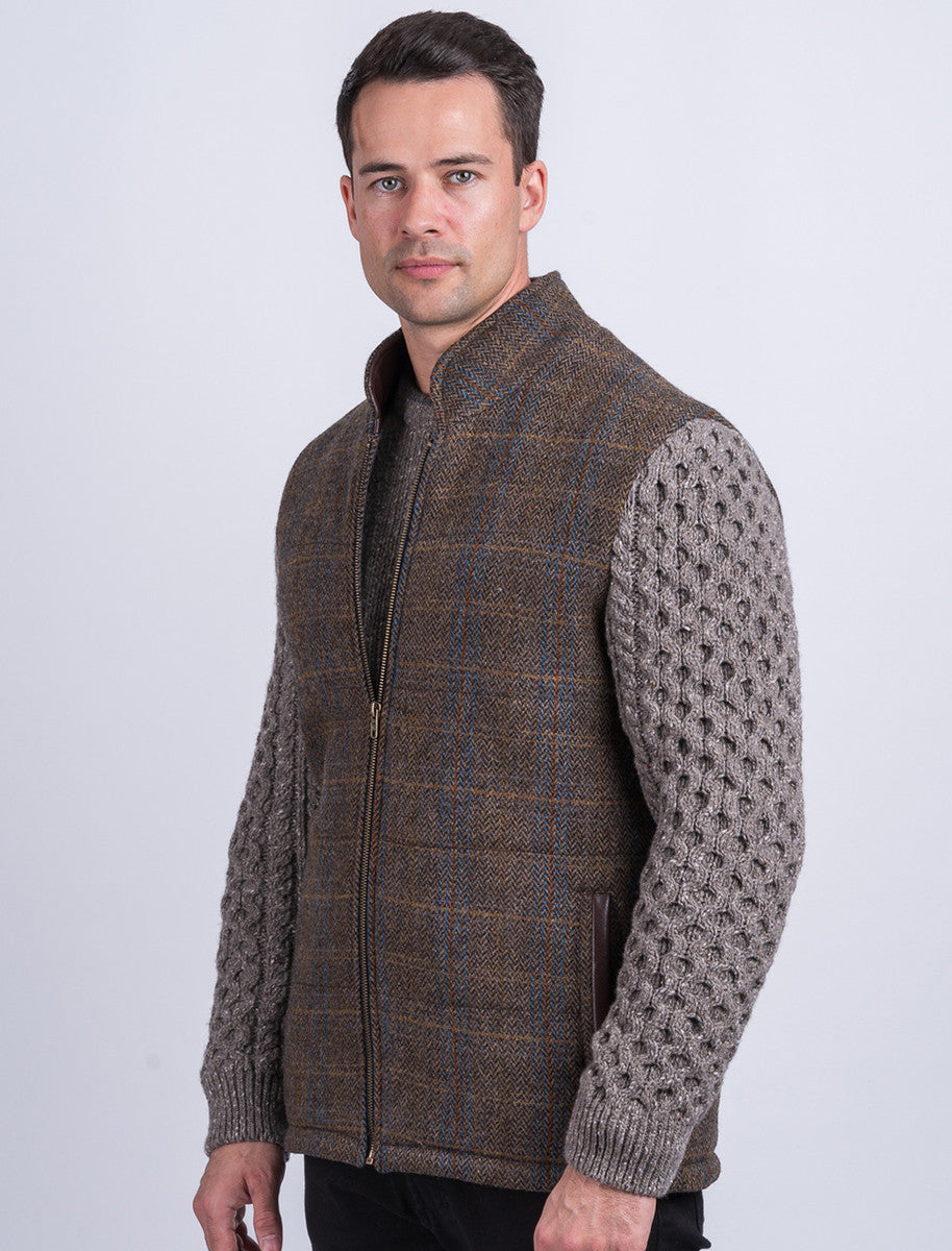Shackleton Horse Brown Tweed Jacket With Cable Knit Sleeve