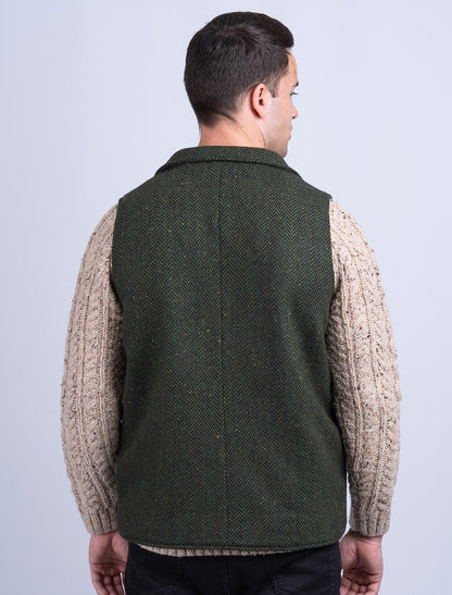 Aran Wool Tweed Waistcoat With Revere - Green 