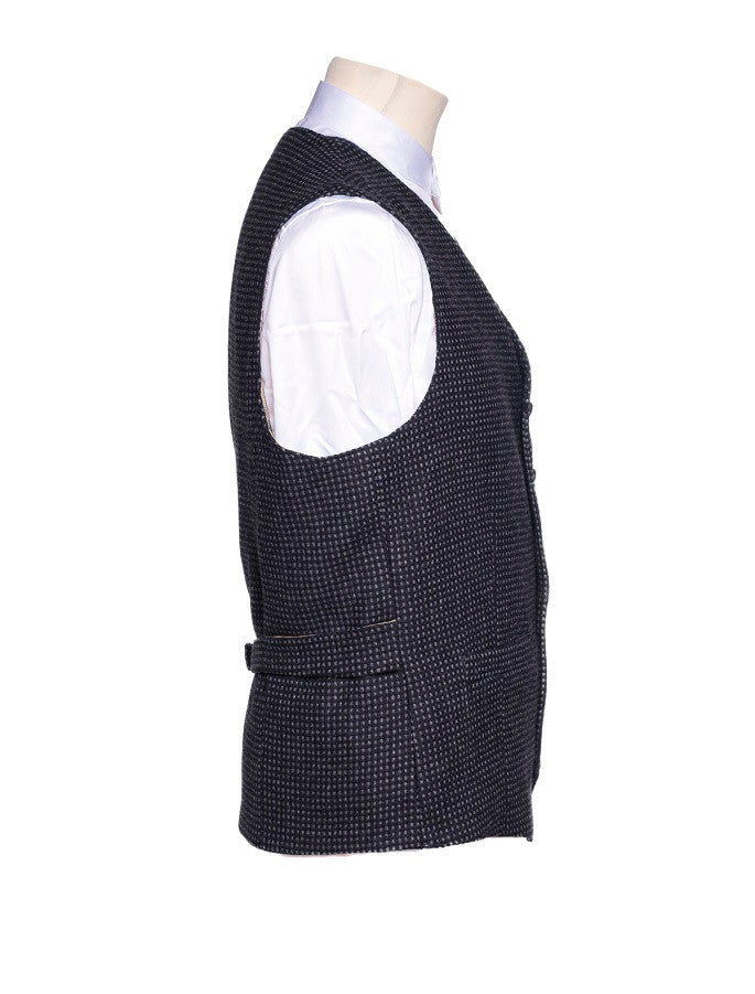 Black and Grey Night Check Tweed Waistcoat With Lapel