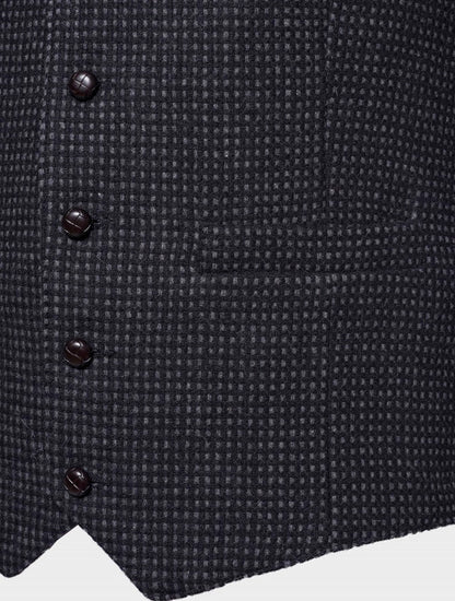 Black and Grey Night Check Tweed Waistcoat With Lapel