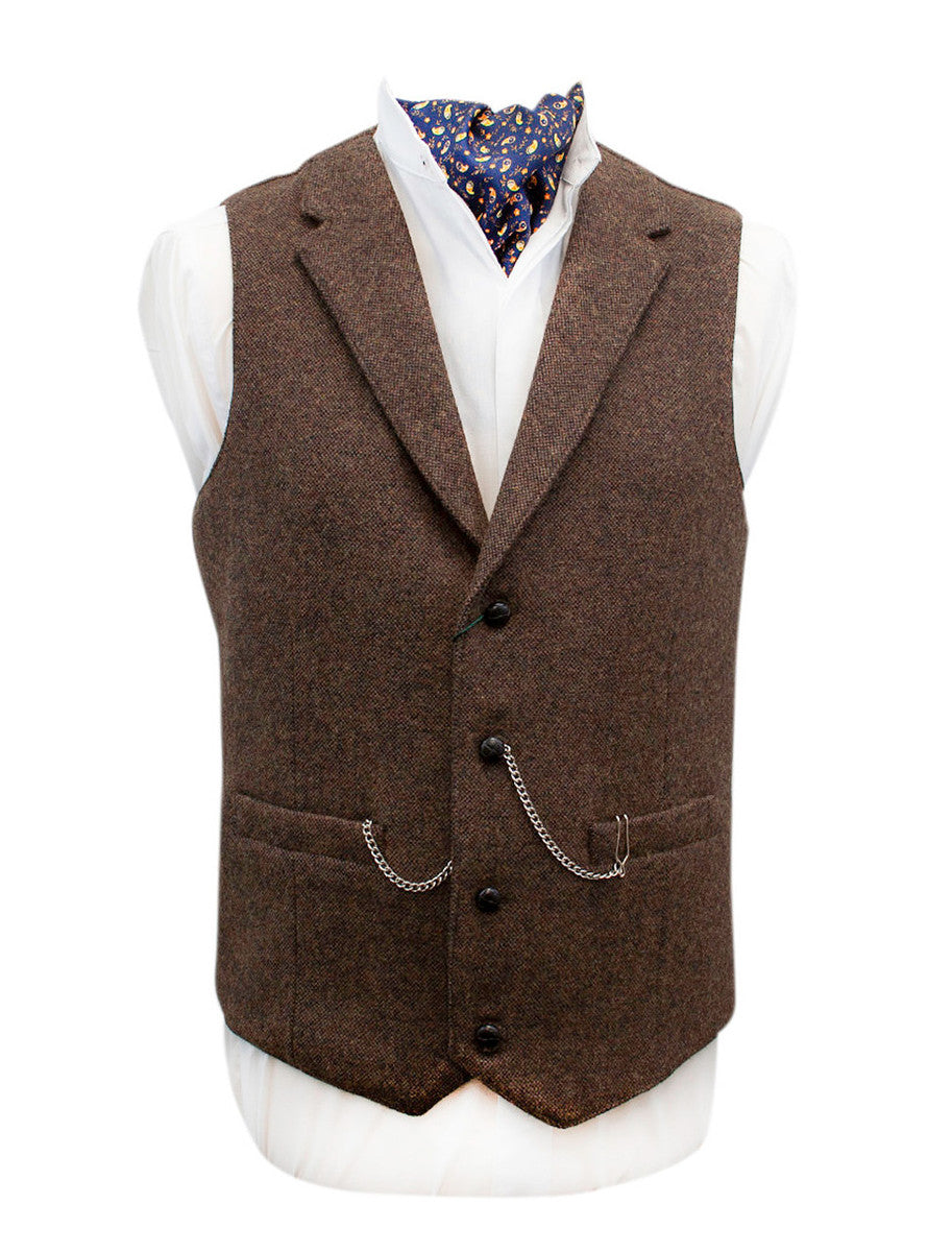 Burns Wool Tweed Waistcoat With Revere - Brown 