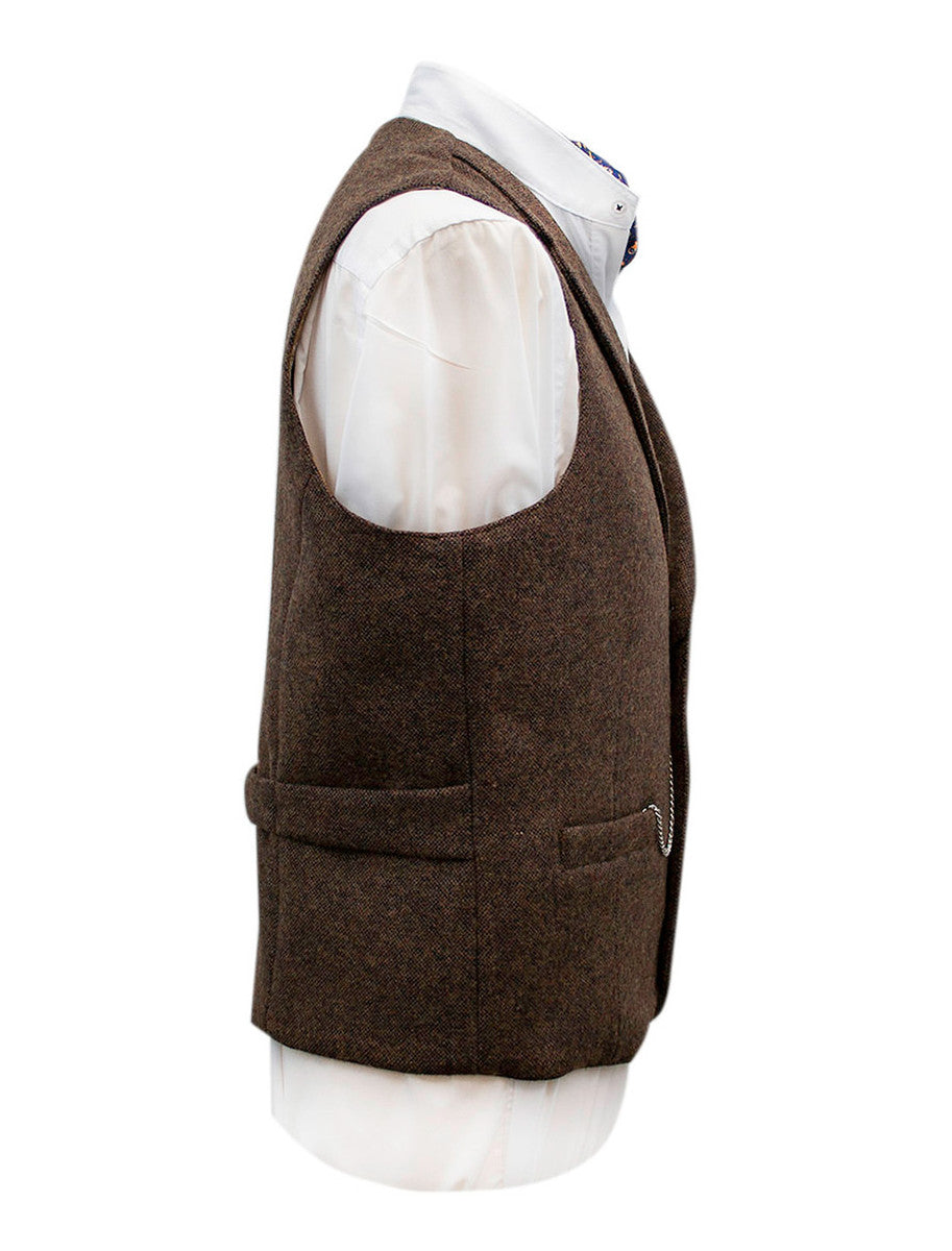 Burns Wool Tweed Waistcoat With Revere - Brown 