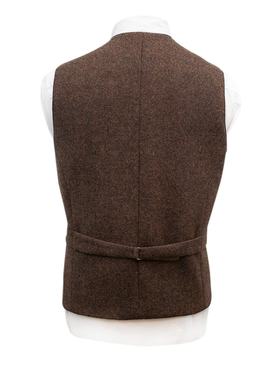 Burns Wool Tweed Waistcoat With Revere - Brown 