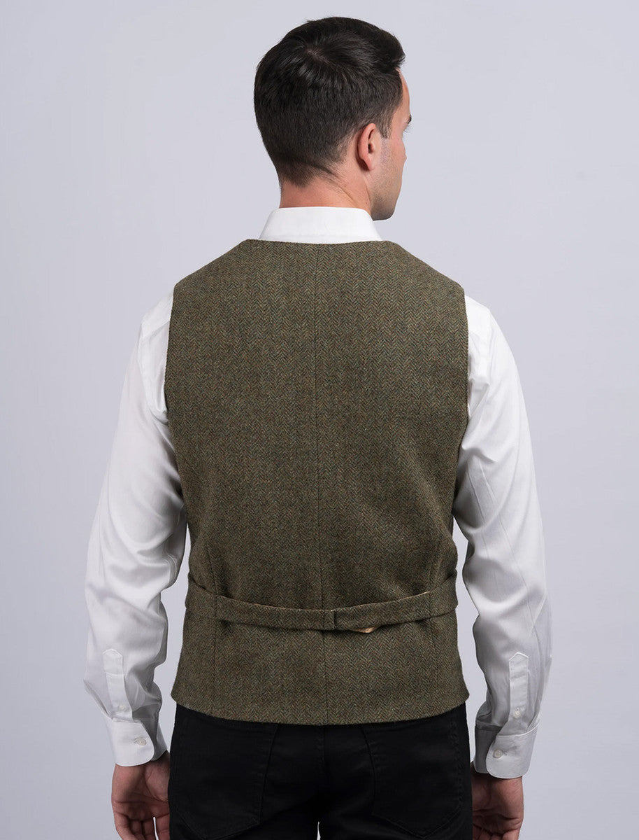 Moss Green Herringbone Tweed Waistcoat