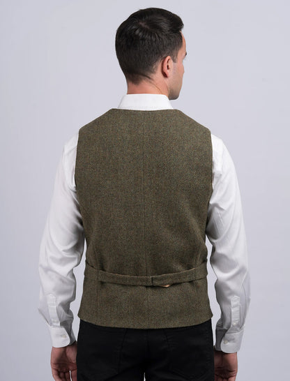 Moss Green Herringbone Tweed Waistcoat