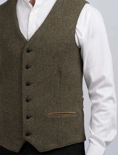 Moss Green Herringbone Tweed Waistcoat