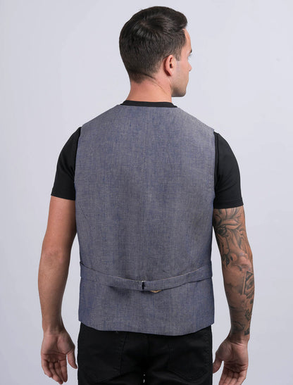 Irish Denim Blue Linen Waistcoat