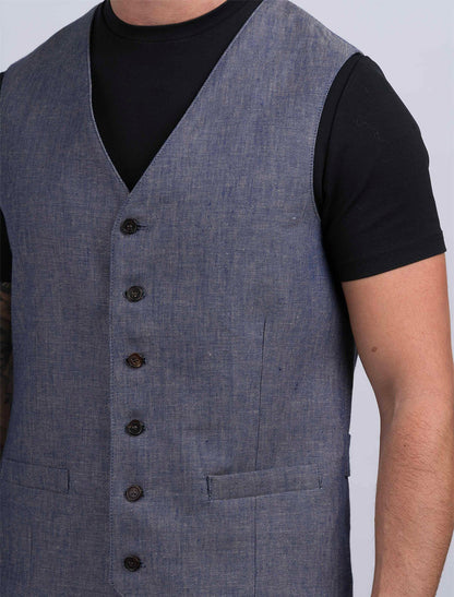 Irish Denim Blue Linen Waistcoat