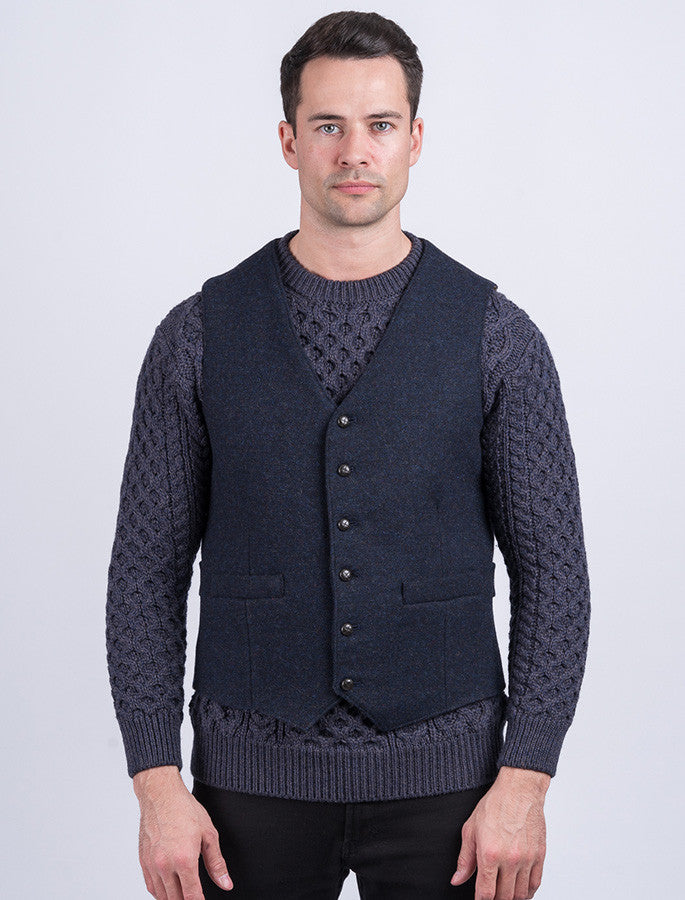 Ryan Tweed Herringbone Wool Waistcoat - Navy 