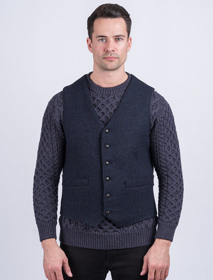 Ryan Tweed Herringbone Wool Waistcoat - Navy 