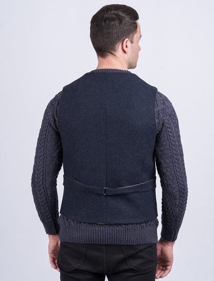 Ryan Tweed Herringbone Wool Waistcoat - Navy 