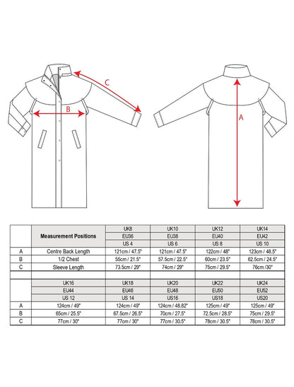 Jack Murphy Donegal Ladies Waterproof Full Length Coat - Size Guide 