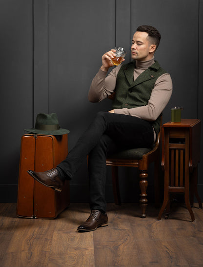 Aran Wool Tweed Waistcoat With Revere