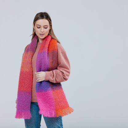 Giant Mohair Scarf - Flame Pink Block 