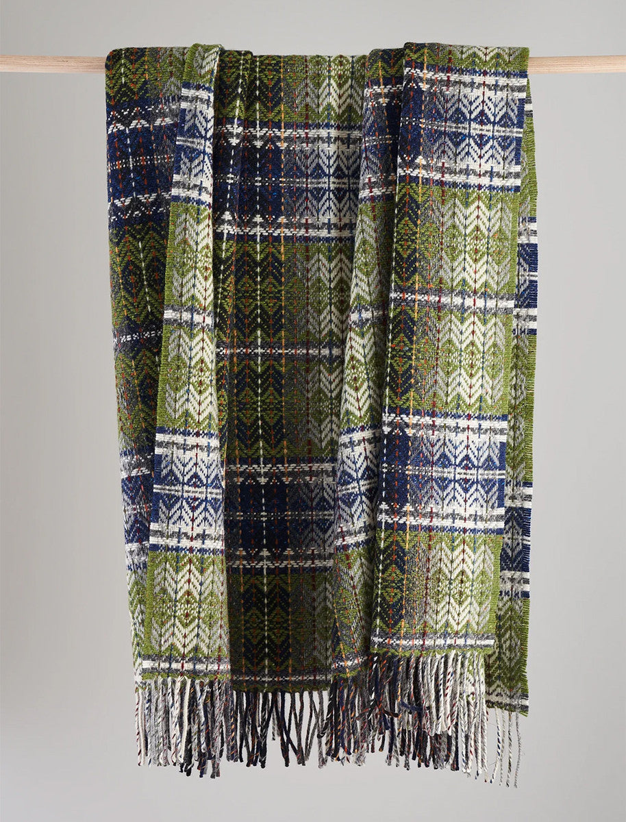 Irish Wool Diamond Weave Throw - Green 