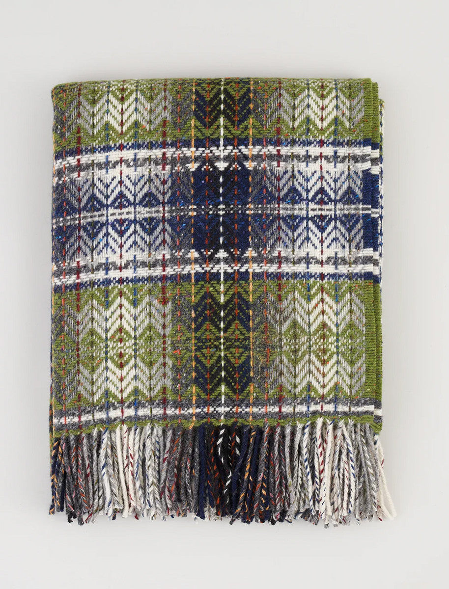 Irish Wool Diamond Weave Throw - Green 