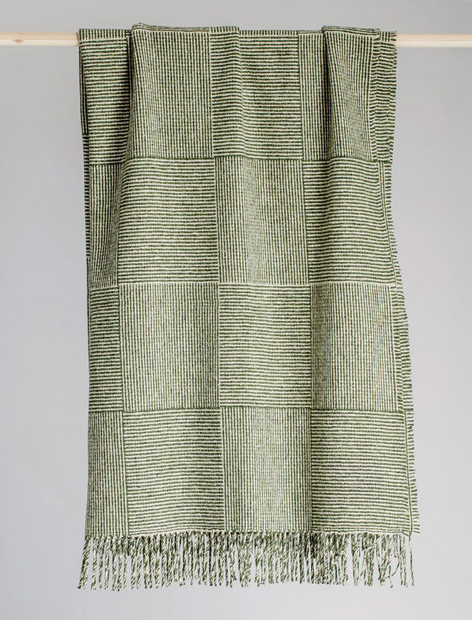Irish Wool Basket Weave Throw - Green 