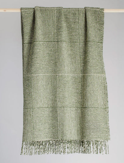 Irish Wool Basket Weave Throw - Green 