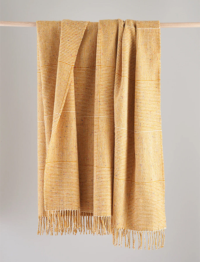 Irish Wool Basket Weave Throw - Camel 
