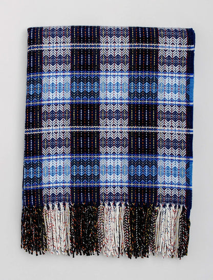 Fine Wool Diamond Weave Throw - Blue 