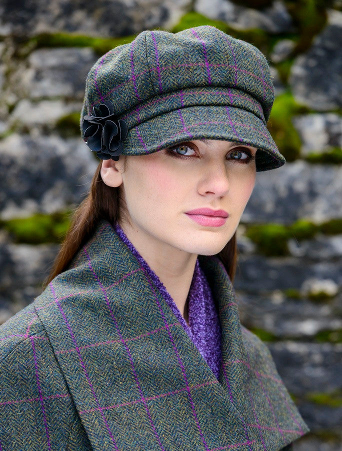 Ladies Tweed Newsboy Hat - Forest Green