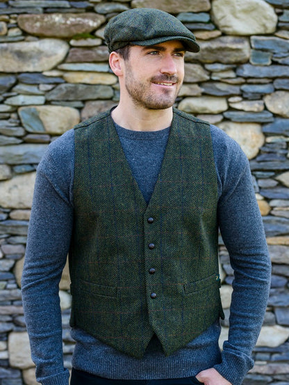 Irish Tweed Herringbone Waistcoat - Forest Green