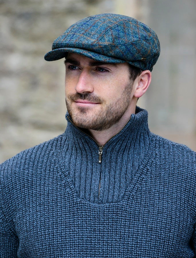 Kerry Tweed Flat Cap - Green &amp; Brown Plaid