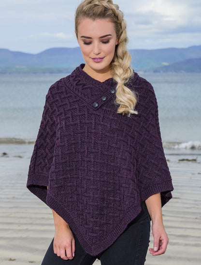 Super Soft Lattice Stitch Poncho - Plum 