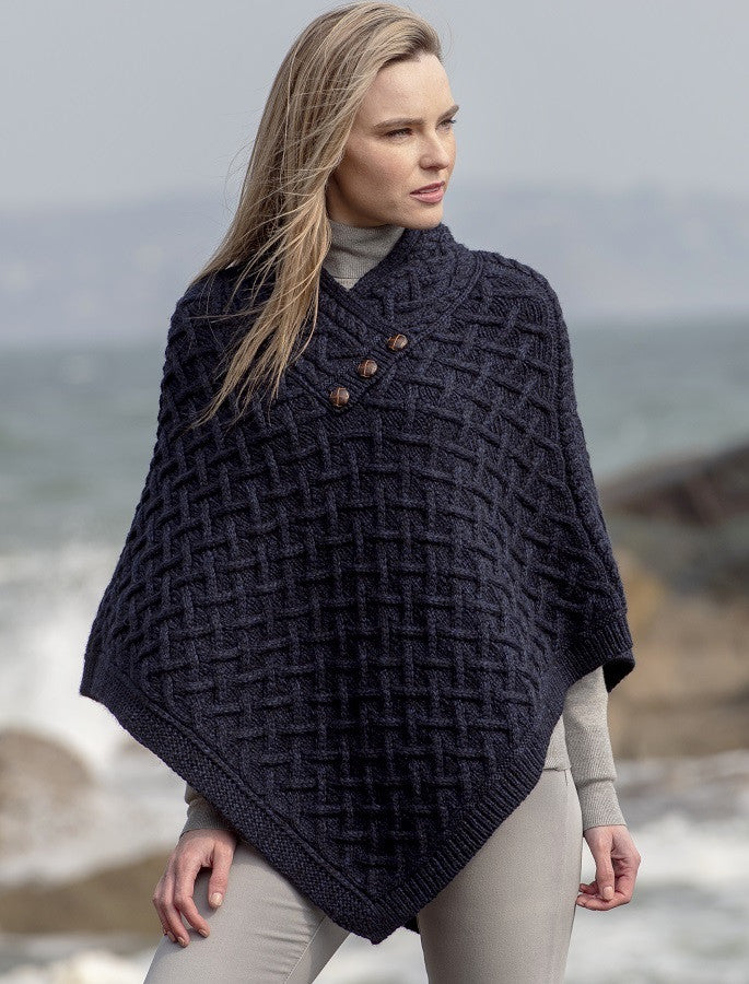 Super Soft Lattice Stitch Poncho - Ink 