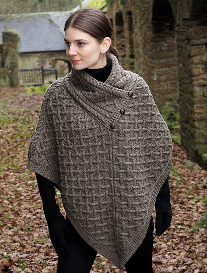 Super Soft Lattice Stitch Poncho - Brown 